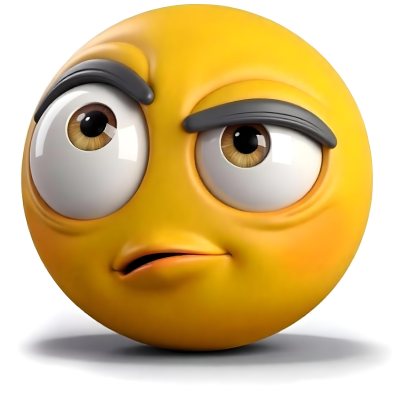 Yellow Emoji With Big Eyes And Thick Eyebrows Looking To The Left Small Mouth White Background 1 8b9a