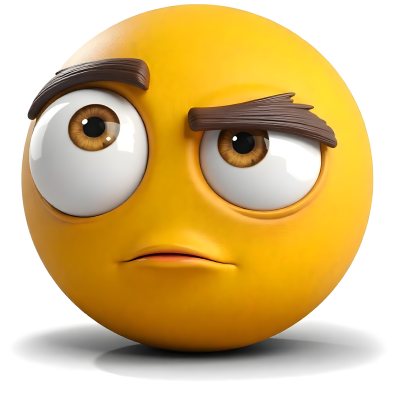 Yellow Emoji With Big Eyes And Thick Eyebrows Looking To The Left Small Mouth White Background 4 46f4