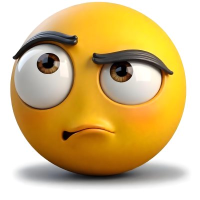 Yellow Emoji With Big Eyes And Thick Eyebrows Looking To The Left Small Mouth White Background 6 2a43