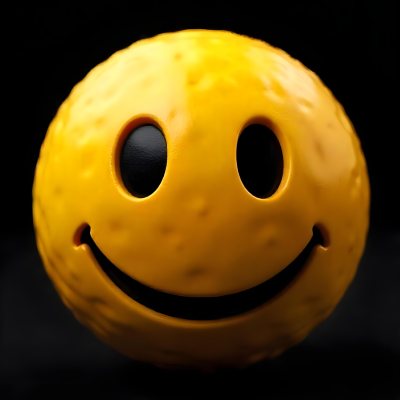 Yellow Smiley Face With Black Eyes And Mouth On A Black Background 1 A60f