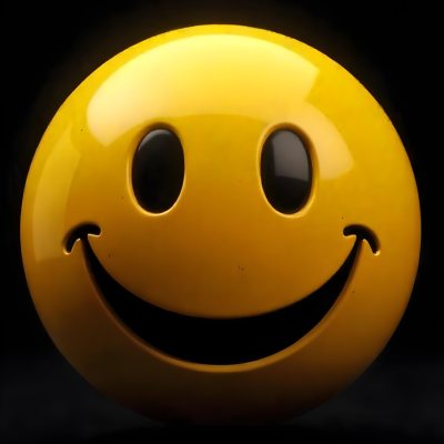 Yellow Smiley Face With Black Eyes And Mouth On A Black Background 16 E5f3