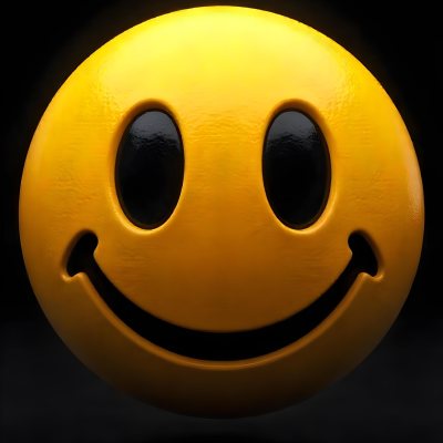 Yellow Smiley Face With Black Eyes And Mouth On A Black Background 3 F9b4