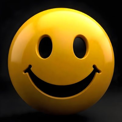 Yellow Smiley Face With Black Eyes And Mouth On A Black Background 4 F7ea