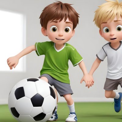 Two Young Cartoon Boys With One Having Brown Hair And The Other With Blonde Hair Playing With A Soccer Ball And Basketball In A Plain White Background 39 34b0