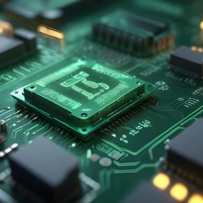 A Close Up Of A Green Computer Chip