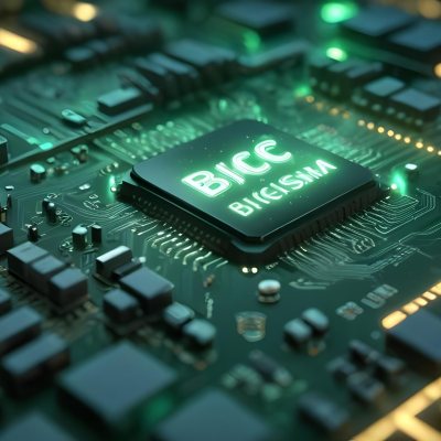 3d Model A Close Up Of A Green Computer Chip With The Word Bicism Written On It Circuit Board With Glowing Elements Bokeh Lights In The Background Figure Octane Render Volumetric Highly Detailed Videogame Aesthet 22 Ca3d