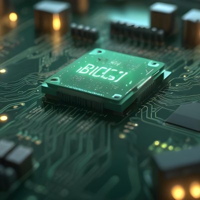 3d Model A Close Up Of A Green Computer Chip With The Word Bicism Written On It Circuit Board With Glowing Elements Bokeh Lights In The Background Figure Octane Render Volumetric Highly Detailed Videogame Aesthet 24 2abe