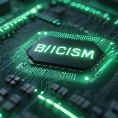 3d Model A Close Up Of A Green Computer Chip With The Word Bicism Written On It Circuit Board With Glowing Elements Bokeh Lights In The Background Figure Octane Render Volumetric Highly Detailed Videogame Aesthet 28 3cc0