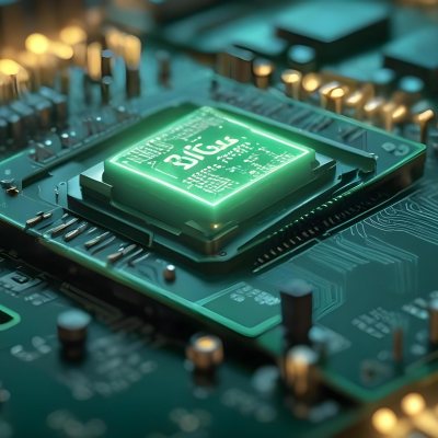 3d Model A Close Up Of A Green Computer Chip With The Word Bicism Written On It Circuit Board With Glowing Elements Bokeh Lights In The Background Figure Octane Render Volumetric Highly Detailed Videogame Aesthet 32 E323