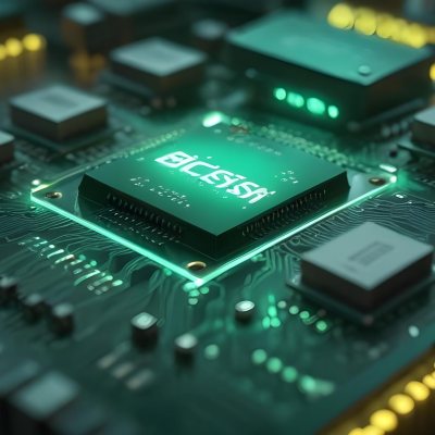 3d Model A Close Up Of A Green Computer Chip With The Word Bicism Written On It Circuit Board With Glowing Elements Bokeh Lights In The Background Figure Octane Render Volumetric Highly Detailed Videogame Aesthet 7 17b6