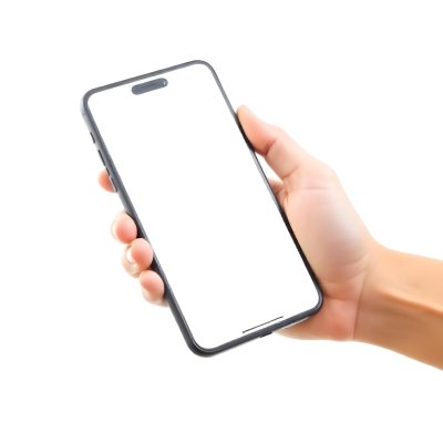 A Fair Skinned Hand Holding A White Smartphone With A Blank Black Screen Isolated On A Black Background 20 6f1e