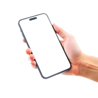 A Fair Skinned Hand Holding A White Smartphone With A Blank Black Screen Isolated On A Black Background 22 Df37
