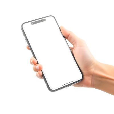 A Fair Skinned Hand Holding A White Smartphone With A Blank Black Screen Isolated On A Black Background 23 D4cd