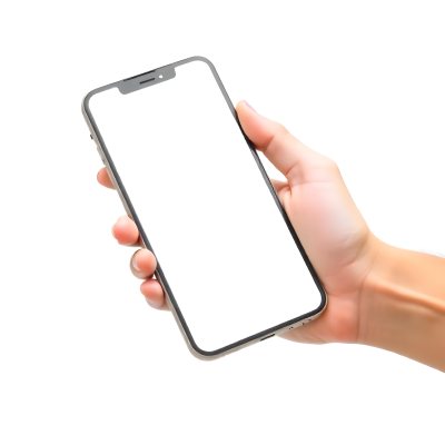 A Fair Skinned Hand Holding A White Smartphone With A Blank Black Screen Isolated On A Black Background 29 1d80