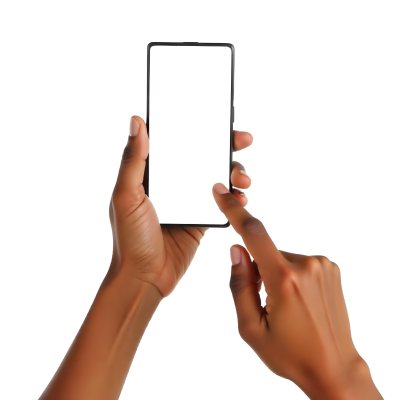 Dark Skinned Hands Holding A Smartphone With A Blank White Screen One Finger Is Holding The Screen Isolated On A White Background 11 Cadc