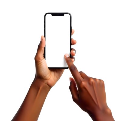 Dark Skinned Hands Holding A Smartphone With A Blank White Screen One Finger Is Holding The Screen Isolated On A White Background 12 8b93
