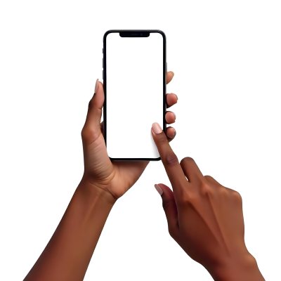 Dark Skinned Hands Holding A Smartphone With A Blank White Screen One Finger Is Holding The Screen Isolated On A White Background 15 23a3