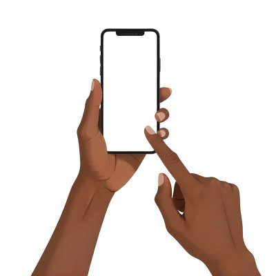 Dark Skinned Hands Holding A Smartphone With A Blank White Screen One Finger Is Holding The Screen Isolated On A White Background 16 5980