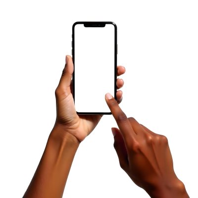 Dark Skinned Hands Holding A Smartphone With A Blank White Screen One Finger Is Holding The Screen Isolated On A White Background 6 5410