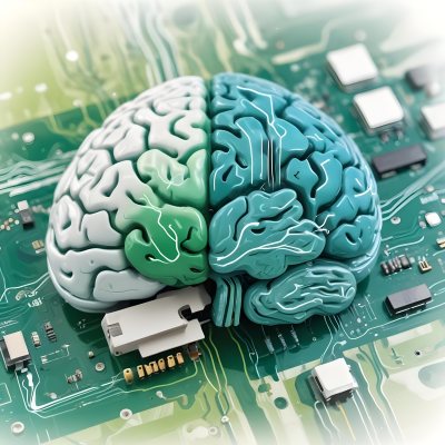 Digital Painting A Brain With The Left Hemisphere In White And Green And The Right Hemisphere In Green On A Circuit Board With A Smartphone Bold And Slim Lines Brush Strokes 18 0679