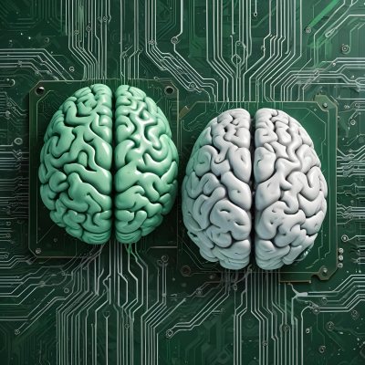 Digital Painting A Brain With The Left Hemisphere In White And Green And The Right Hemisphere In Green On A Circuit Board With A Smartphone Bold And Slim Lines Brush Strokes 28 9164
