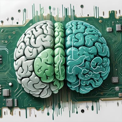 Digital Painting A Brain With The Left Hemisphere In White And Green And The Right Hemisphere In Green On A Circuit Board With A Smartphone Bold And Slim Lines Brush Strokes 42 3c7c