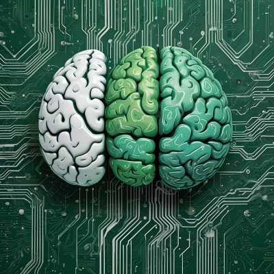 Digital Painting A Brain With The Left Hemisphere In White And Green And The Right Hemisphere In Green On A Circuit Board With A Smartphone Bold And Slim Lines Brush Strokes 44 0376