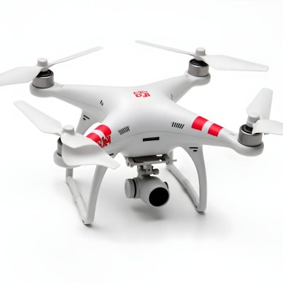 Red Dji Phantom Drone With White Stripes Camera Attached On A White Background 10 93c2