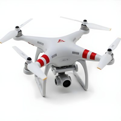 Red Dji Phantom Drone With White Stripes Camera Attached On A White Background 14 7dce