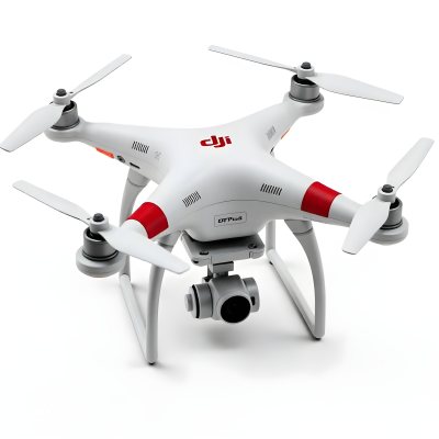 Red Dji Phantom Drone With White Stripes Camera Attached On A White Background 15 082a