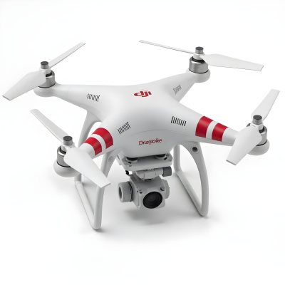 Red Dji Phantom Drone With White Stripes Camera Attached On A White Background 17 4702