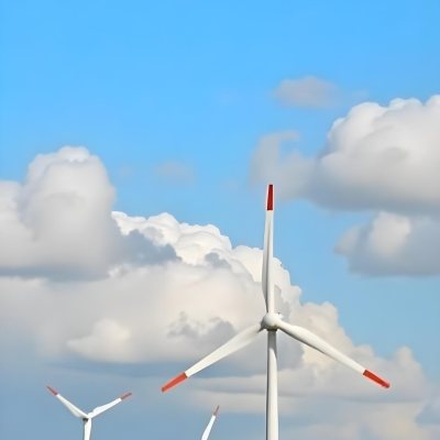 Wind Turbines With White Tips Under A Red Sky With White Clouds Generating Clean Energy In A Rural Environment 11 A2f6