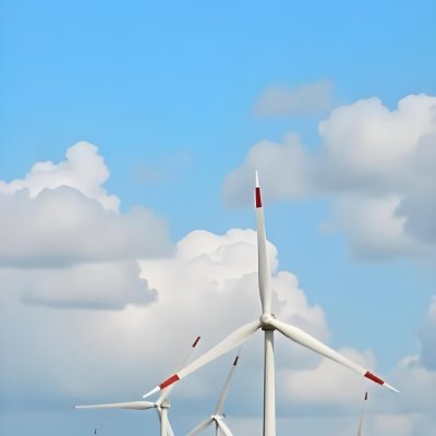 Wind Turbines With White Tips Under A Red Sky With White Clouds Generating Clean Energy In A Rural Environment 14 5a30