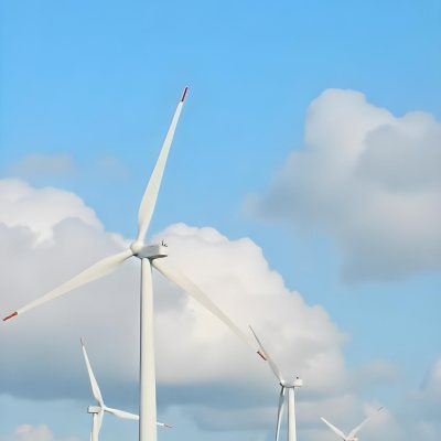 Wind Turbines With White Tips Under A Red Sky With White Clouds Generating Clean Energy In A Rural Environment 15 Ec4e