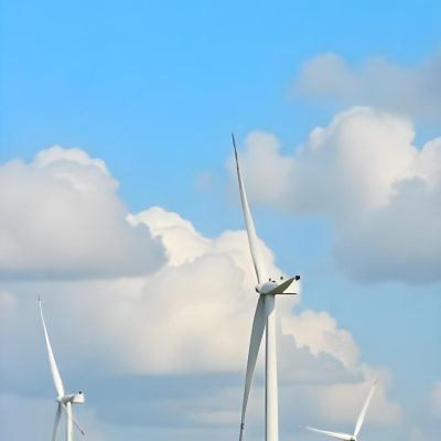 Wind Turbines With White Tips Under A Red Sky With White Clouds Generating Clean Energy In A Rural Environment 5 3aac