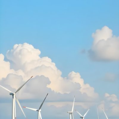 Wind Turbines With White Tips Under A Red Sky With White Clouds Generating Clean Energy In A Rural Environment 8 4d74
