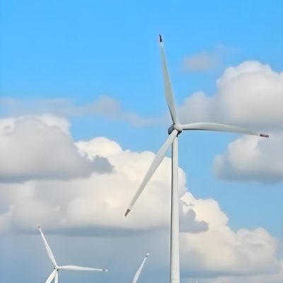 Wind Turbines With White Tips Under A Red Sky With White Clouds Generating Clean Energy In A Rural Environment 9 142c