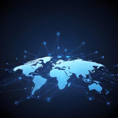 World Map With Interconnected Dots And Lines Representing Global Network Communication And Technology Set Against A Dark Blue Background Modern And Futuristic Design 1 B314