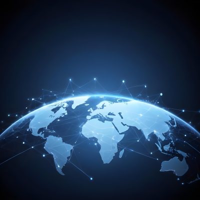 World Map With Interconnected Dots And Lines Representing Global Network Communication And Technology Set Against A Dark Blue Background Modern And Futuristic Design 12 E3a6