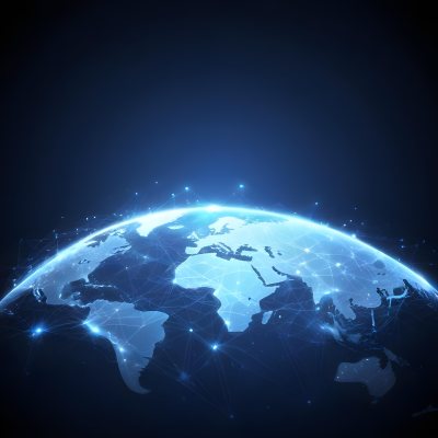 World Map With Interconnected Dots And Lines Representing Global Network Communication And Technology Set Against A Dark Blue Background Modern And Futuristic Design 15 360b