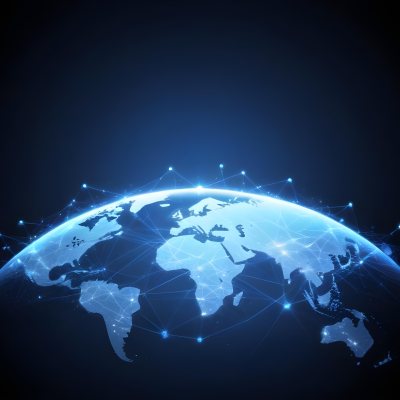 World Map With Interconnected Dots And Lines Representing Global Network Communication And Technology Set Against A Dark Blue Background Modern And Futuristic Design 17 0f56
