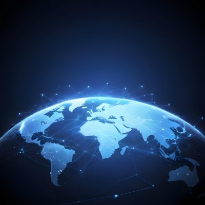 World Map With Interconnected Dots And Lines Representing Global Network Communication And Technology Set Against A Dark Blue Background Modern And Futuristic Design 18 B7a5
