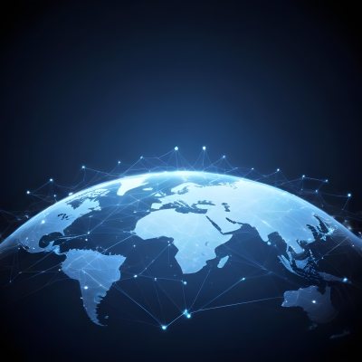 World Map With Interconnected Dots And Lines Representing Global Network Communication And Technology Set Against A Dark Blue Background Modern And Futuristic Design 19 7099