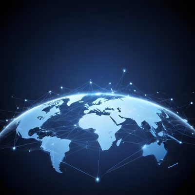 World Map With Interconnected Dots And Lines Representing Global Network Communication And Technology Set Against A Dark Blue Background Modern And Futuristic Design 2 A52c