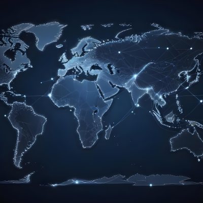 World Map With Interconnected Dots And Lines Representing Global Network Communication And Technology Set Against A Dark Blue Background Modern And Futuristic Design 22 94a9