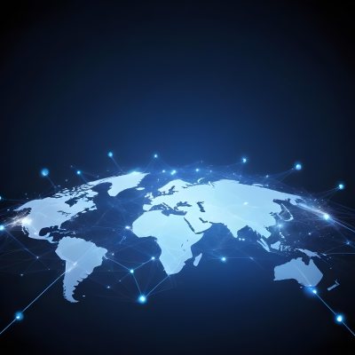 World Map With Interconnected Dots And Lines Representing Global Network Communication And Technology Set Against A Dark Blue Background Modern And Futuristic Design 24 0223