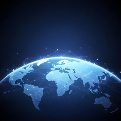 World Map With Interconnected Dots And Lines Representing Global Network Communication And Technology Set Against A Dark Blue Background Modern And Futuristic Design 25 5a94