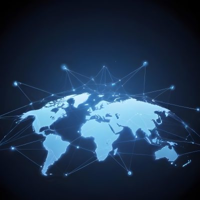 World Map With Interconnected Dots And Lines Representing Global Network Communication And Technology Set Against A Dark Blue Background Modern And Futuristic Design 26 91c1