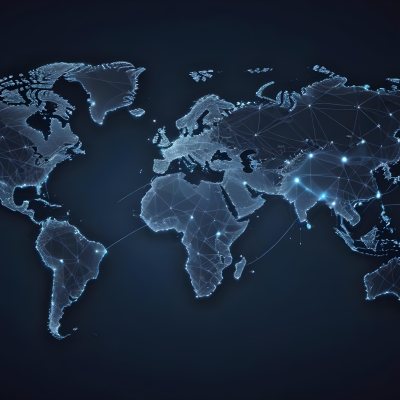World Map With Interconnected Dots And Lines Representing Global Network Communication And Technology Set Against A Dark Blue Background Modern And Futuristic Design 28 F1d6