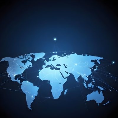 World Map With Interconnected Dots And Lines Representing Global Network Communication And Technology Set Against A Dark Blue Background Modern And Futuristic Design 5 B041